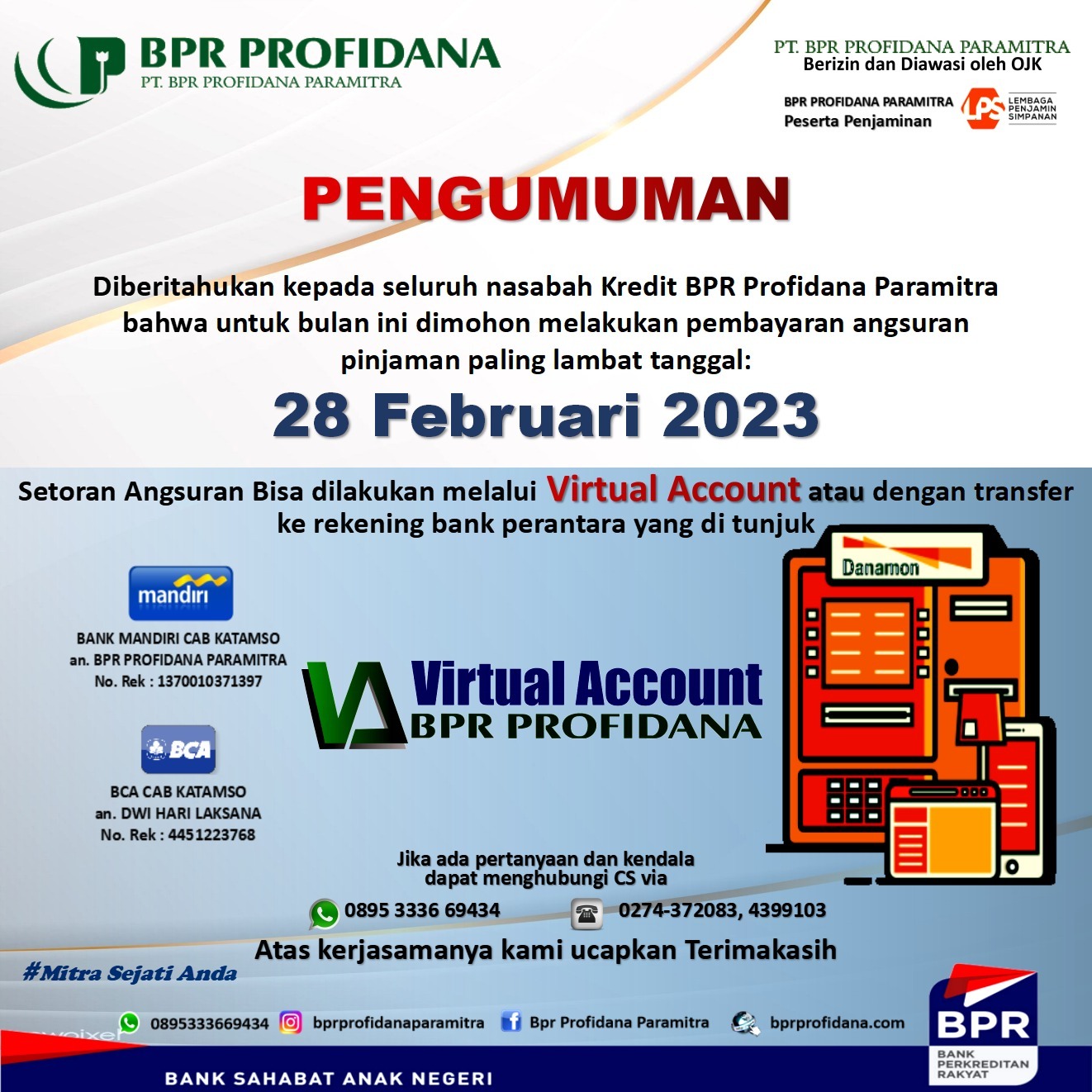 PEMBERITAHUAN PEMBAYARAN ANGSURAN BULAN FEBRUARI 2023